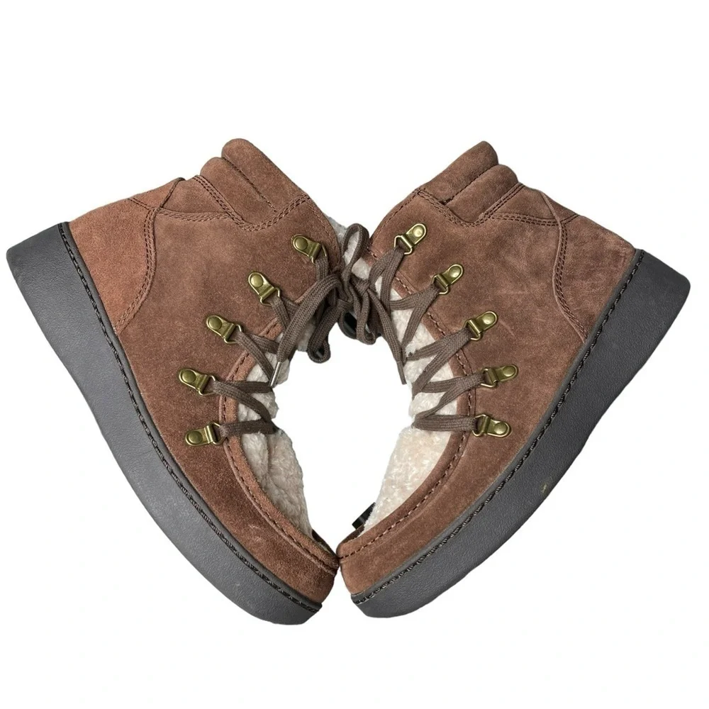 Zodiac Pierson Brown Suede Wedge Ankle Boots Faux Fur Lined | Women’s 9